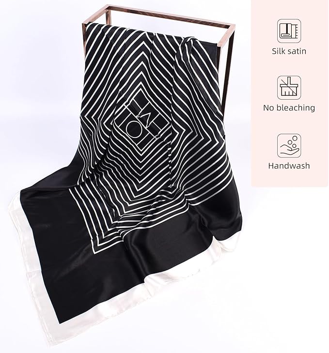 35 x 35 Women's Fashion Pattern Large Square Silk Like Hair Scarf Head Sleeping Wrap Satin Neck Bandana for Gift…