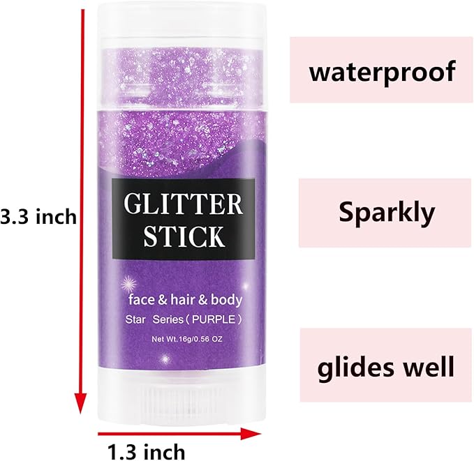 MEICOLY Purple Face Body Glitter Stick,Mardi Gras Outfit for Women,Mardi Gras Accessories,Waterproof Chunky Glitter Makeup for Face/Body/Hair/Eyes,Mermaid Glitter Face Paint,Body Glitter for Women