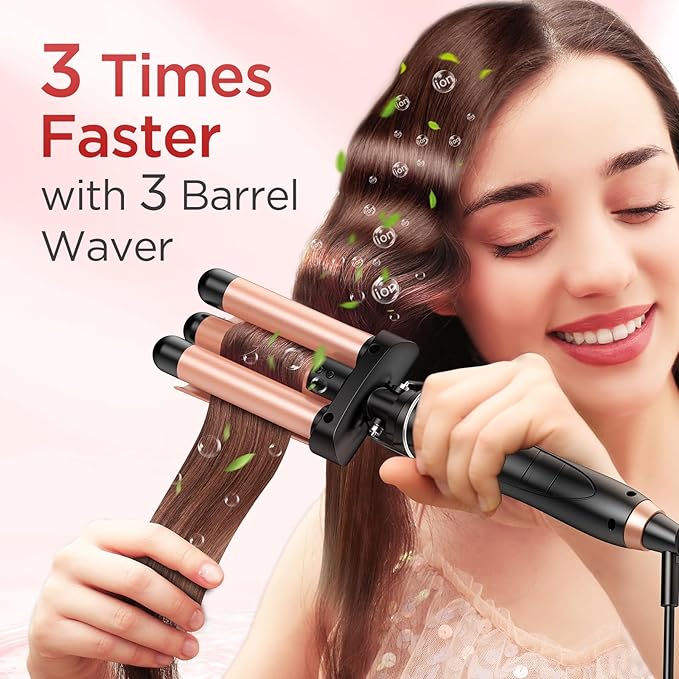 5 in 1 Curling Iron Curling Wand, Curling Iron Set with A Thermal Brush, A 3-Barrel Hair Crimper Iron, 3 Ceramic Curling Irons (0.35 "-1.25"), 2 Temps 30S Fast Heat Hair Curler Waver with Glove & Clip