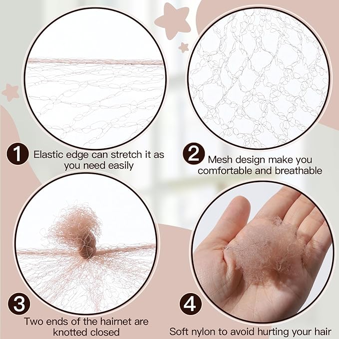 FANDAMEI Hair Net for Kids, Invisible Hair Nets 20PCS 30cm with 40PCS U Shaped Hair Pins, Hair Nets for Buns, Bun Hair Nets for Ballet Girls Hair Accessories Set for Women, Girls-Tan Brown