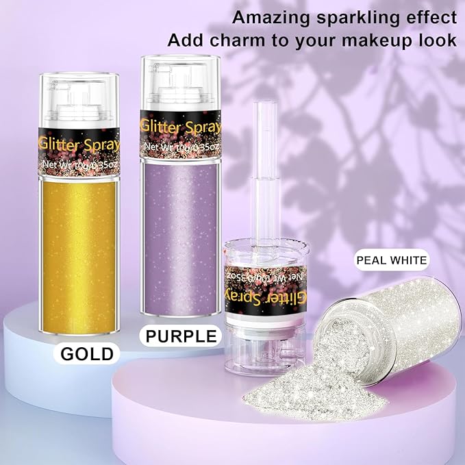 Hair and Body Glitter Spray, 1PC Peal White Glitter Hairspray Dry Powder Makeup for Clothes, Festival Rave Prom Loose Sparkle Powder,Holographic Ultra Fine Resin Glitters for Crafts,10g (Peal White)
