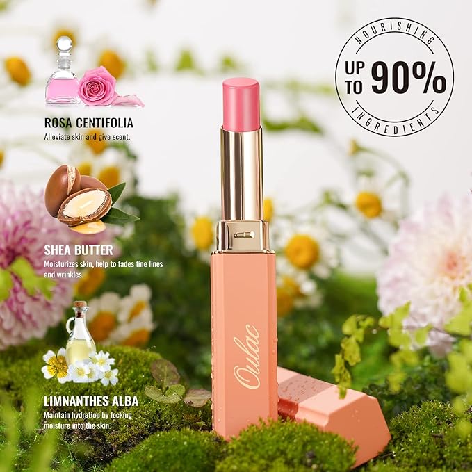 Oulac Watermelon Pink Lipstick - Moisturizing Lip Stick Glossy Tinted Lip Balm, Sheer Shine Juicy Finish, Lightweight and Hydrating Formula for Dry Lip Care, Vegan 2.2g/0.07oz (11)