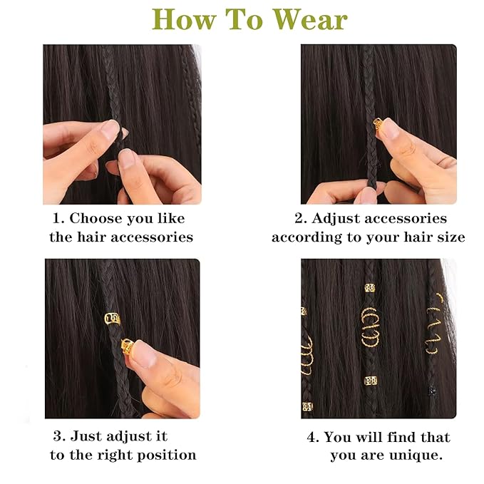 110 Pcs Gold Hair Jewelry for Braids and Dreadlocks - Metal Rings, Cuffs, Clips Accessory Decorations - Golden Yellow