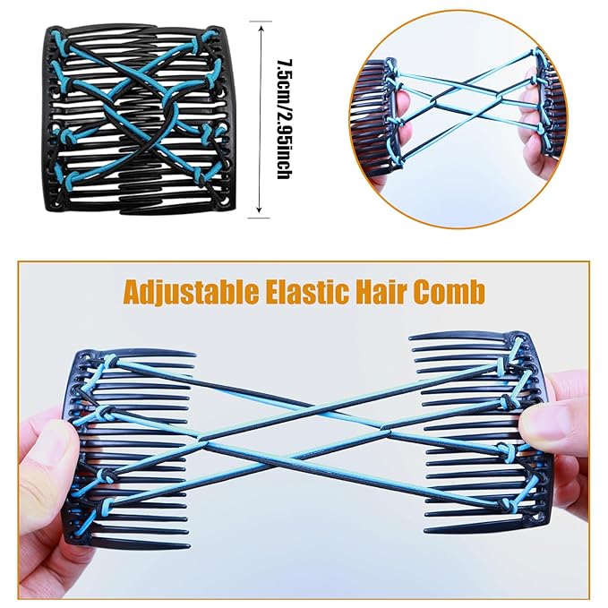 5 Pieces Stretchy Magic Hair Comb Adjustable Elastic Comb Clip for Women Girls No Crease Hair Pins Vintage Bun Maker for Curly Thick Wavy Hair Ponytail
