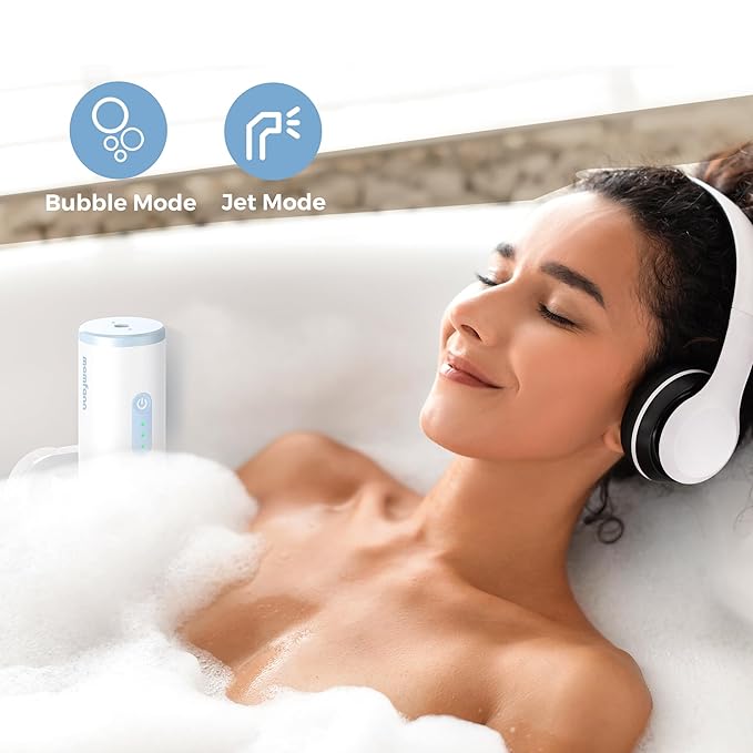 Bath Jet Spa, Cordless Portable Bathtub Accessories with 3-Level Adjustable Speed, Bubble Maker/Bath Jet Mode, Bathtub Jets for Home Spa, Relaxing (White-Blue)