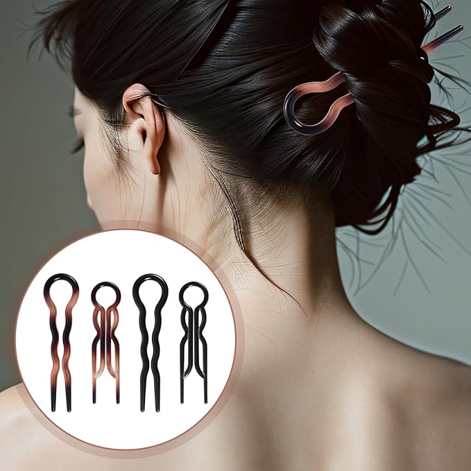 4pcs Hair Pin, 2 Styles 2025 New Elegant French Twist U-Shaped Hairpin Clips Accessories Supplies for Women All Hair Types & Any Occasion