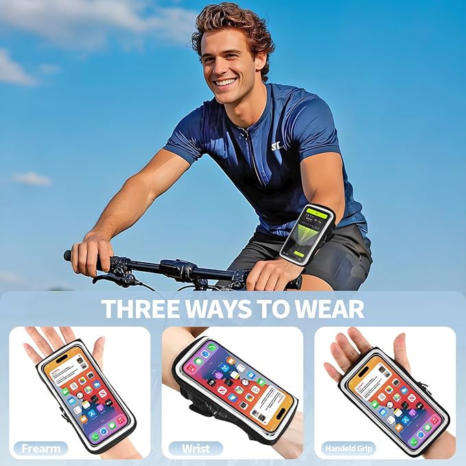 Phone Holder for Running, Wristband Frearm Band for iPhone Pro Max Plus SE (16/15/14/13/12/11/X/XR) Galaxy S24/S23/S22/S21, Waterproof Running Accessories with Adjustable Strap & Card Slot