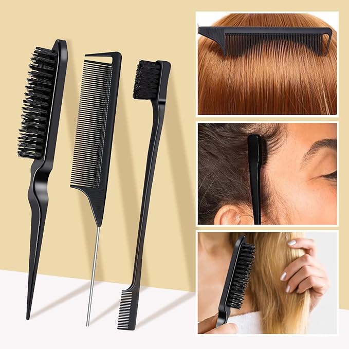 5 Packs Set Hair Wax Stick,Hair Finishing Stick and Edge Brush Rat Tail Comb Bristle Hair Brush,Slick Stick for Hair Non-greasy Styling Hair Pomade Stick,Hair Bun Hair Accessories for Women Grils