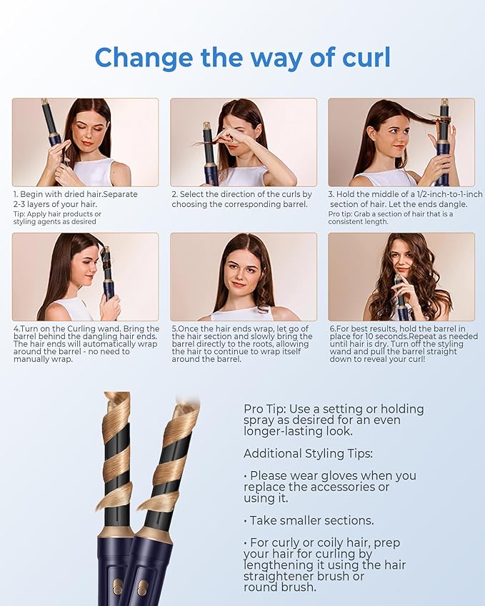 6 in ONE Blow Dryer Brush,Air Curling Iron Round Brush for Blow Out 1000W,Ionic Hair Dryer Brush for Women, Blowout Brush Air Styler Curler