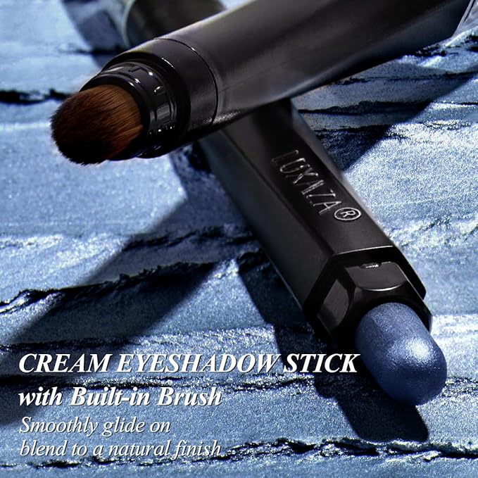 Neutral Eyeshadow Stick Makeup Set, Blue Metallic Shimmer Matte Cream Eye Shadow Eyeliner Brightener Pencil Crayon - JEANS BLUE