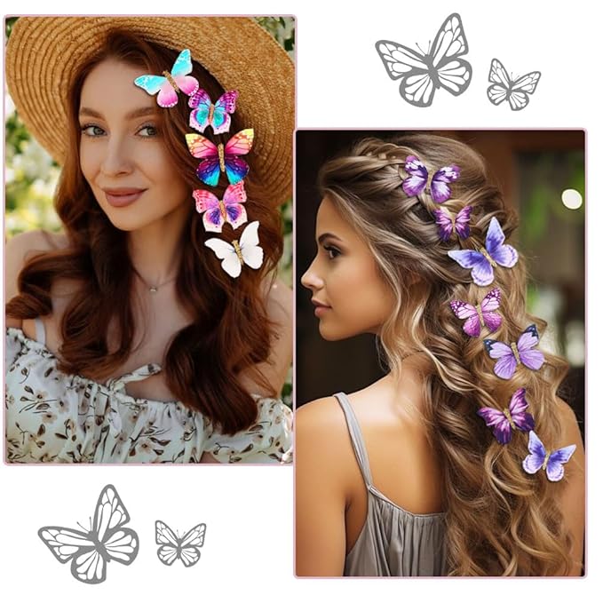 20Pcs Rainbow Glitter Butterfly Hair Clips - Fairy Accessories for Women & Teens