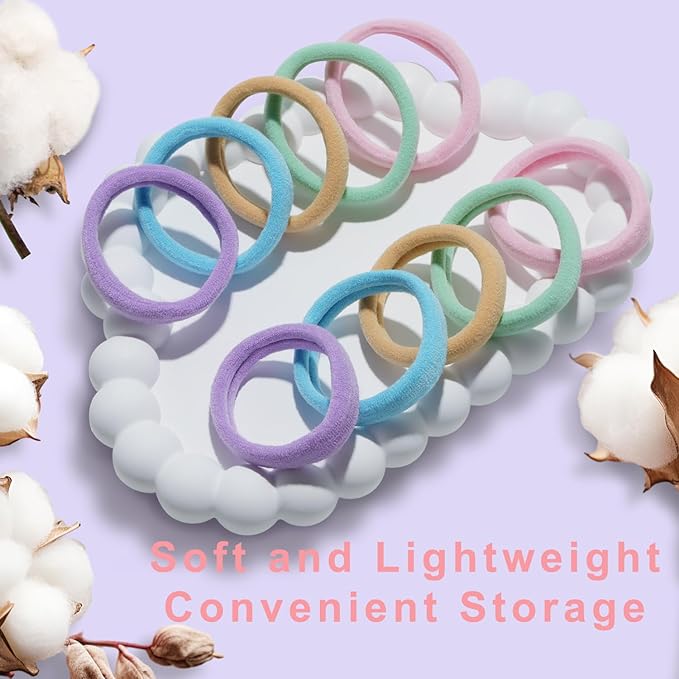 150PCS Hair Ties, IKOCO Colorful Hair Ties for Women No Damage, Cotton Seamless Ponytail Holders for Thick Hair, 5 Colors