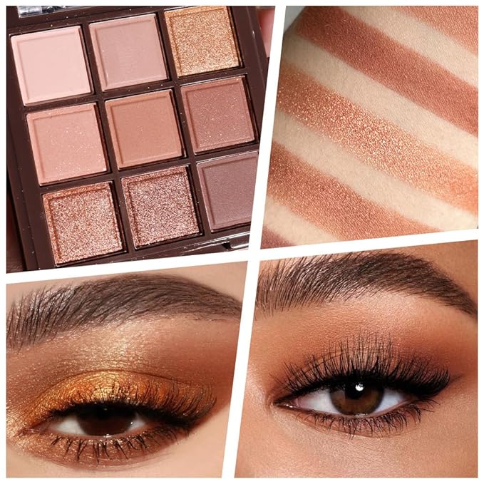 Neutral Nude Brown Smokey Eye Eyeshadow Palette Makeup, Matte & Shimmer Rose Gold Bronze Cream Eyeshadow Palette,Highly Pigmented Natural Eyeshadow for Eyes Long Lasting Naturing-Looking 04#