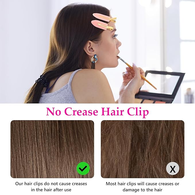 D 6 Pcs Hair Clips No bend Hair Clips No Crease Hair Clip Makeup Clips for Women and Girls Flat Hair Clips for Hairstyling Salon Golden Handle(Pink)