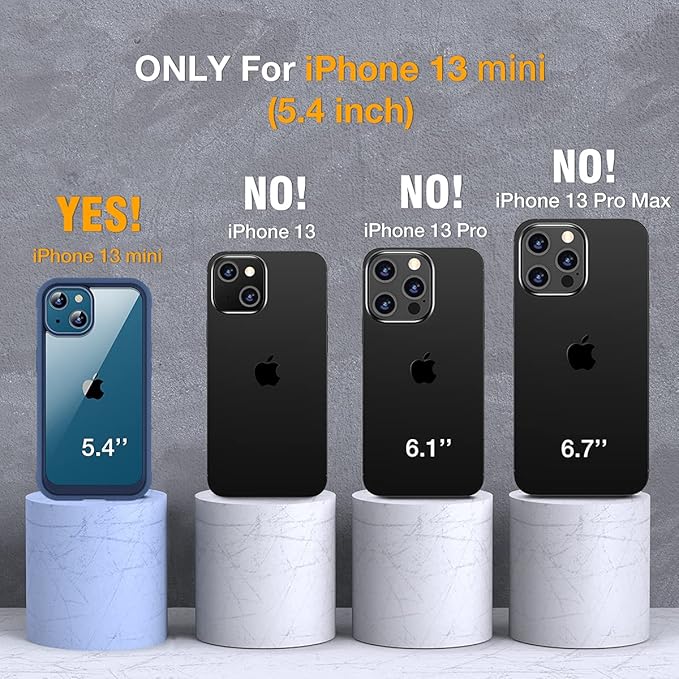 Miracase Compatible with iPhone 13 Mini case 5.4 inch, 2023 Upgrade Full-Body Glass Clear Case Bumper Case with Built-in 9H Tempered Glass Screen Protector for iPhone 13 Mini, Dark Blue