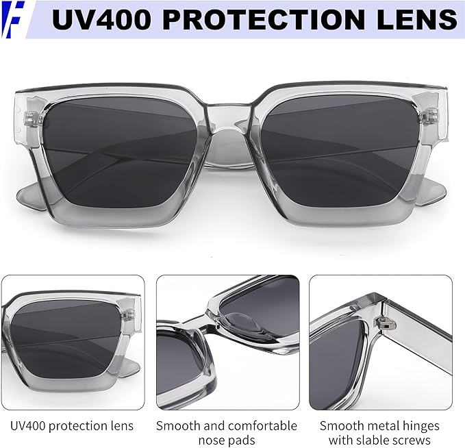 FEISEDY Retro 90s Square Sunglasses for Women Men Trendy Chunky Rectangle Sunglasses UV400 Protection B2385