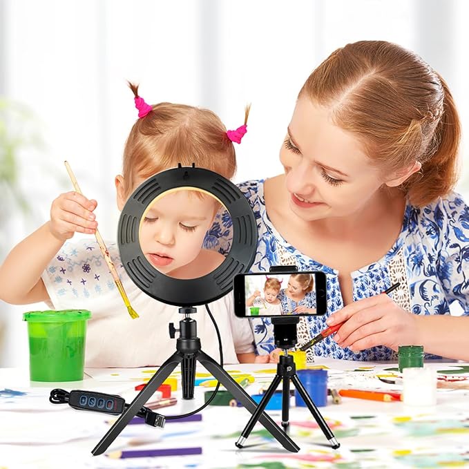 6" Ring Light with Stand & Phone Tripod 11 Brightness Level,Desktop Light for Remote Meeting, YouTube, Selfie, Makeup, Live Streaming,Business Video Call