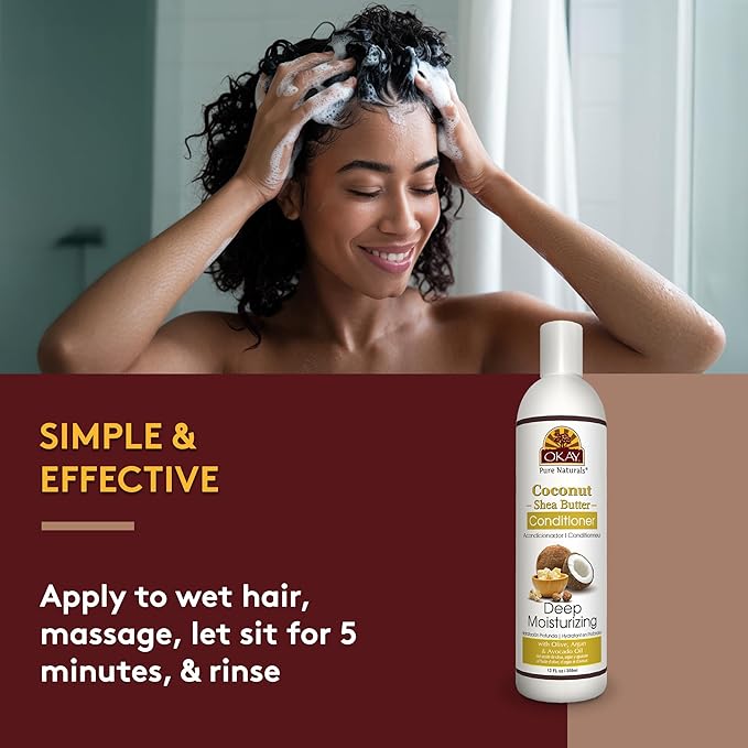 OKAY | Coconut & Shea Butter Conditioner | For All Hair Types & Textures | Fortify - Strengthen - Revitalize | With Olive, Argan & Avocado Oil | Free of Paraben, Silicone, Sulfate | 12. oz