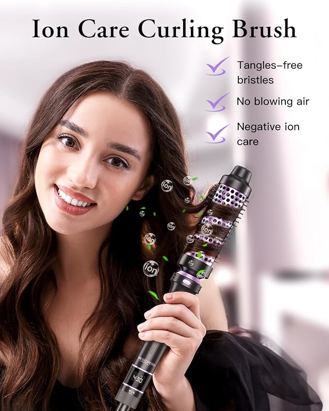 5 in 1 Curling Iron, Curling Wand Set with Thermal Brush, Flat Iron Hair Straightener, 3 Ceramic Irons (0.35"-1"), 13 Adjustable Temps, Hair Curler Waver with Heat Resistant Mat, Glove, Clip