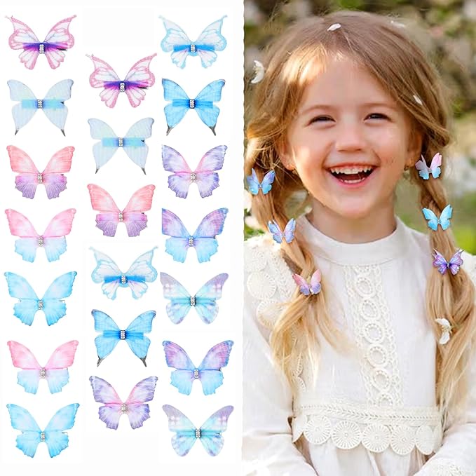 20Pcs Moving Glitter Hair Clips, Fairy Hair Accessories for Women and Teens, Colorful 90s Clips (Blue)