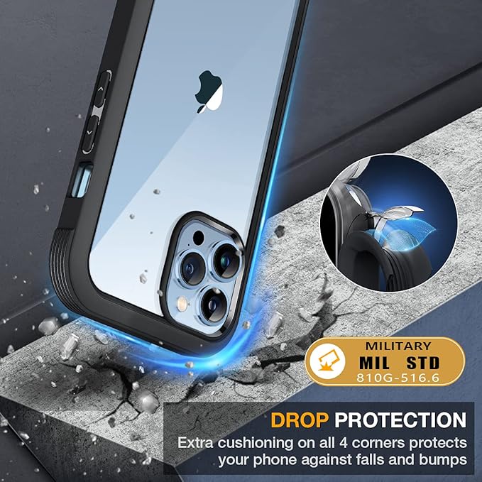Miracase Glass Case for iPhone 13 Pro Max 6.7 inch, 2023 Upgrade Full-Body Clear Bumper Case with Built-in 9H Tempered Glass Screen Protector for iPhone 13 Pro Max, Black