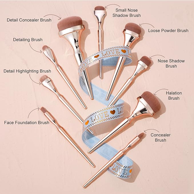 Makeup Brushes Set Makeup Foundation Brush Advanced Foundation Blush Contour Foundation Concealer Eye Shadow Brush Makeup Set (Rose Gold)