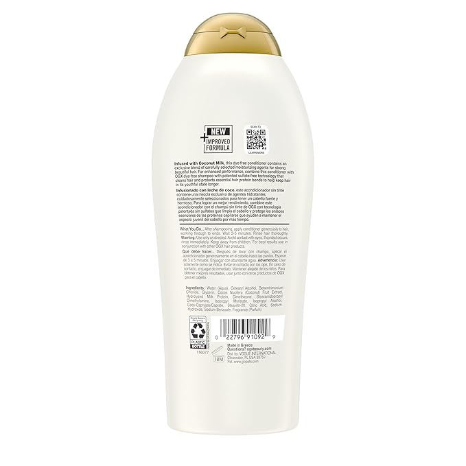 OGX Nourishing + Coconut Milk Conditioner, Hydrating & Restoring Conditioner Moisturizes for Soft Hair After the First Use, Paraben-Free, Sulfate-Free Surfactants, 25.4 fl. oz