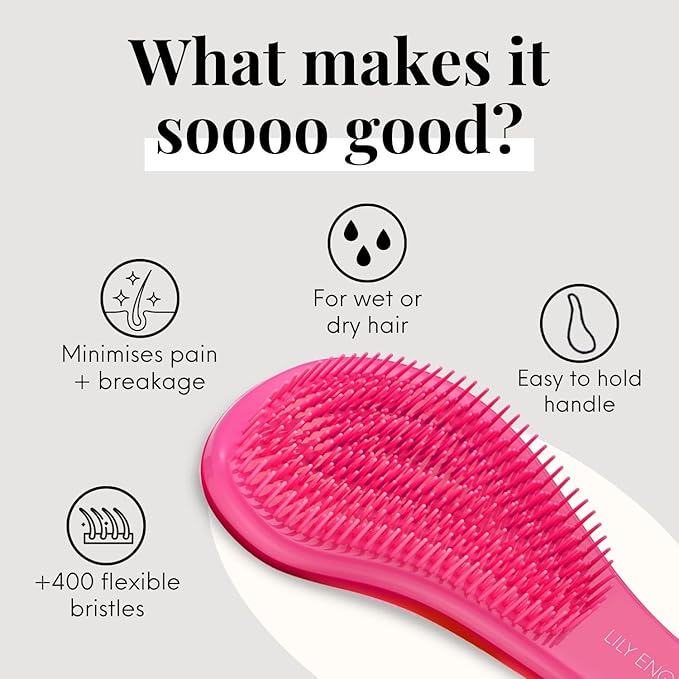 Lily England Detangler Hair Brush for Curly, Thick, Straight & Natural Hair - Gentle Detangling Brush for Women, Kids & Toddlers with Flexible Bristles - Smooth Hairbrush for Wet & Dry Hair, Pink