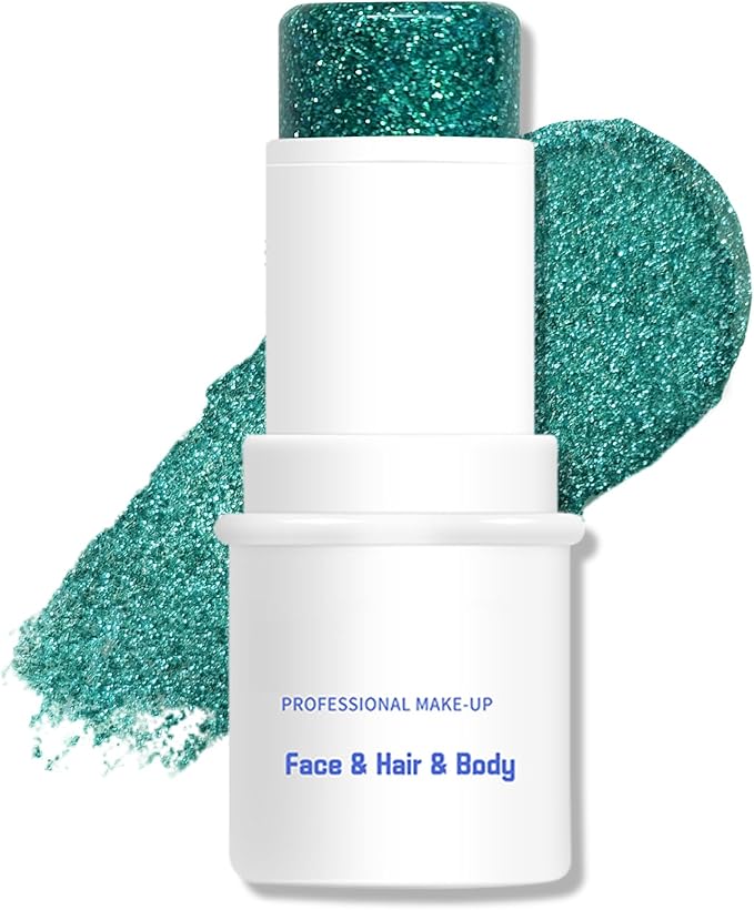 Body Glitter Stick, Chunky Glitter Gel for Face Body Hair, Face Glitter Gel Makeup, Sparkling Holographic Mermaid Sequins Paint, Waterproof Multiuse Makeup Glitter Face Paint, 05#Green
