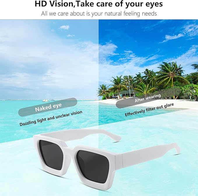 FEISEDY Retro 90s Square Sunglasses for Women Men Trendy Chunky Rectangle Sunglasses UV400 Protection B2385