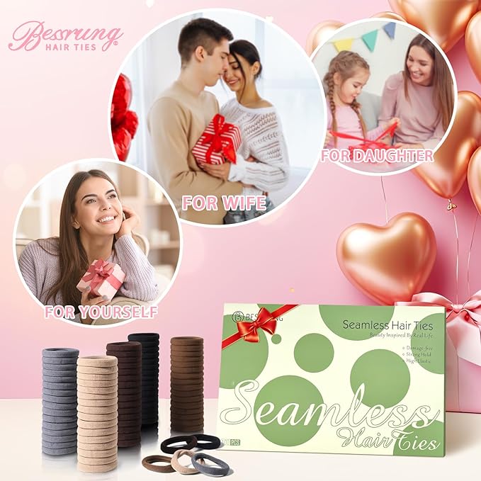 100 Pcs Thick Seamless Brown Hair Ties, Ponytail Holders Hair Accessories No Damage for Thick Hair (Natural Colors)