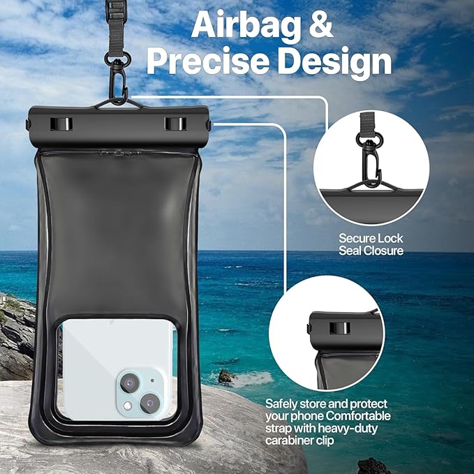 NEPHI IP68 Waterproof Phone Pouch 2 Pack-Up to 8.0",Adjustable Neck Lanyard Floating Waterproof Phone Case for iPhone,Phone Dry Bags for Vacation Beach Pool (Black Black 2 Pack)