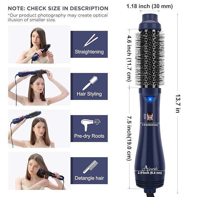 Hair Dryer Brush, Aima Beauty 4-in-1 Upgrade Hot Air Straightener Curler Function for Women, Hair Styling Tools, Prussian Blue-Round