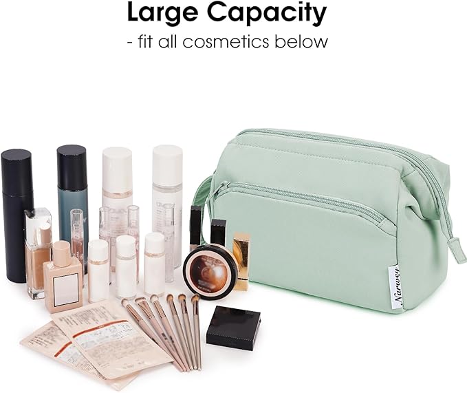 Narwey Wide-open Makeup Bag Women Girls, Travel Toiletry Bag for Women Cosmetic Bag Organizer Make up Bag with Compartments Toiletries Medicine Bag (Mint Green)