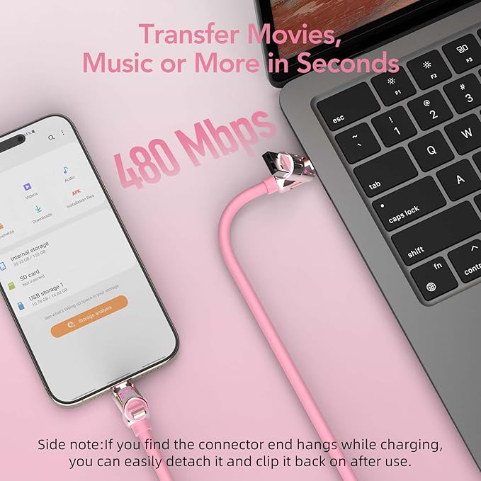 4-in-1 Universal Multi USB Charging Cable – 240W Max Fast Charger Cord with Multiple Connectors for iPhone 16/15/14/13, iPad, Samsung, MacBook, Tablets & More (Pink, 6.6Ft)