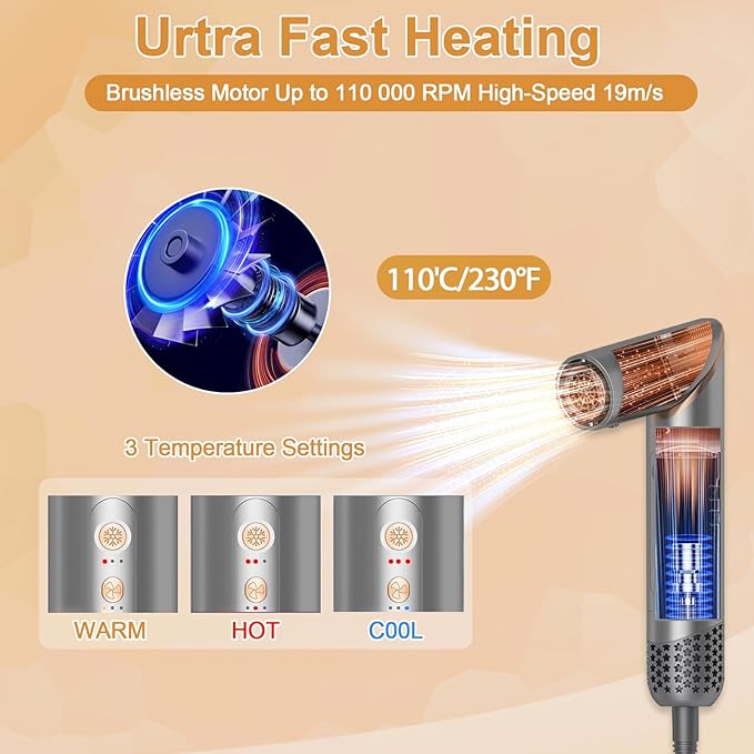 8 in 1 Negative Ionic Foldable Wrap Air Hair Styler Set, 110000 RPM High-Speed Hot Hair Dryer Brush Set for Curling, Fast Dry, Straightening - Versatile Hair Styling Tool with Multiple Attachments