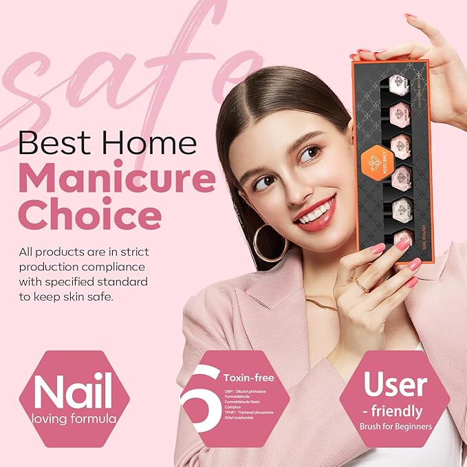 MODELONES Nail Polish Set, 6 Colors Natural Nude Nail Polish Bubble Bath Quick Dry Skin Tone Glitter Spring Summer Nail Polish Kit Fingernail Polish Nail Art Salon Home Easter Gifts For Women Girl