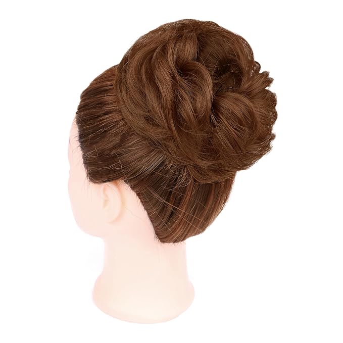 MORICA 1PCS Messy Hair Bun Hair Scrunchies Extension Curly Wavy Messy Bun Hair Synthetic Chignon Hairpieces for Women(Light Golden Auburn##)