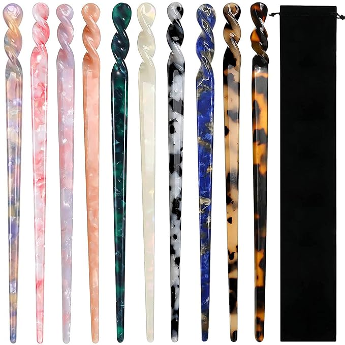 10 Pieces Acetate Hair Sticks Leopard Print Hair Pins, Tortoise Shell Hairpin Vintage Hair Chopsticks Retro Hairpins Disk, Hair Accessories for Women Girls (Classic)