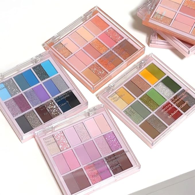 18Colors Blue Purple Gray Colorful Eyeshadow Palette Makeup,Light Blue Glitter Sparkly Highly Pigmented Smoked Eye Shadow Long Lasting Waterproof Naturing-Looking Blendable for Beginners