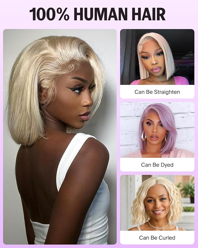 613 Bob Wig Human Hair Glueless Ready to Go Blonde Wig Human Hair Pre Plucked Pre Cut 6x5 HD 613 Lace Front Wig Human Hair 12Inch