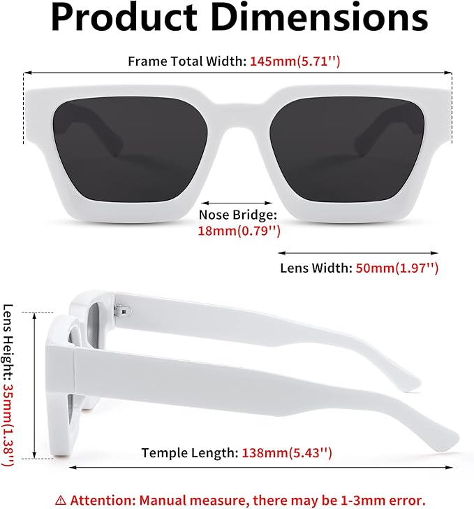 FEISEDY Retro 90s Square Sunglasses for Women Men Trendy Chunky Rectangle Sunglasses UV400 Protection B2385