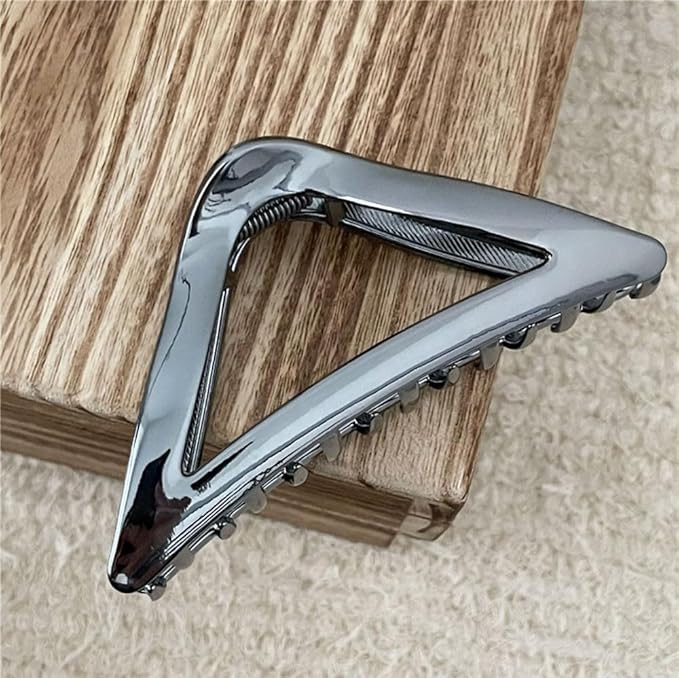 2Pcs Hair Clips, Triangular Hair Claw Clips, Metal Hair Clips, 4inch Exquisite Silver Geometry Designs Hair Jaw Clips for Hair Accessories for Women Girls Gift