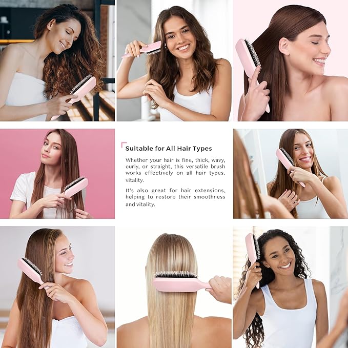 Boar Bristle Paddle Hair Brush for Women, Hairbrush Detangler with Thicker Nylon Pins for Effortless Detangling, Scalp Massage & Reduced Breakage – Suitable for All Hair Types