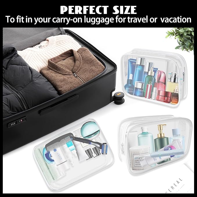 16 Pieces Clear Cosmetic Bags, Transparent Makeup Bags for Travel, TSA Approved Toiletry Bag Waterproof Pouch with Zipper Vinyl Plastic Organizer Carry-on Travel Essentials (White-L)