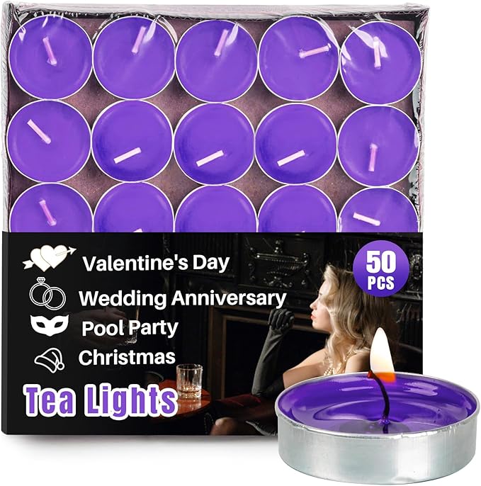 Purple Tealight Candles Bulk - Tea Candles Lights Mini Votive Candle with Cotton Wick for Home,Pool,Shabbat,Wedding,Emergencies,Halloween,Christmas,Thanksgiving