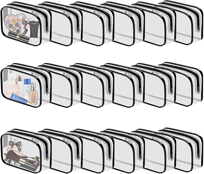 18 Pieces Clear Cosmetics Bag Bulk, TSA Approved Toiletry Bag for Travel, Clear PVC Zippered Cosmetic Makeup Pouch, Waterproof Vinyl Plastic Organizer Case for Vacation Bathroom (Small)