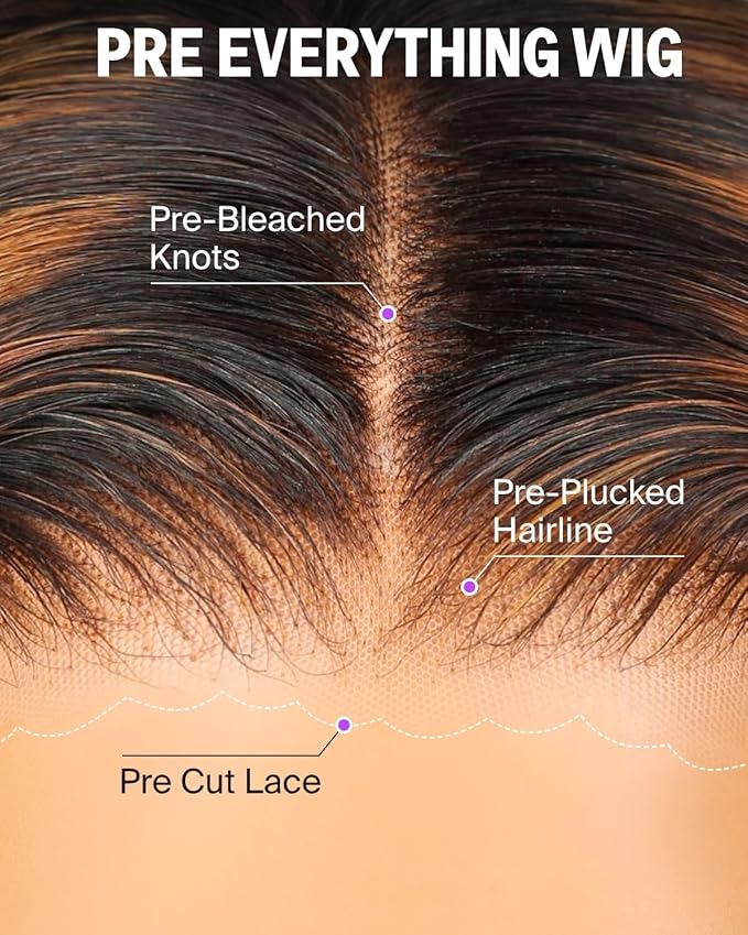 6x5 Highlight Bob Wig Human Hair Glueless Pre Cut HD Lace Closure Bob Wig 220% Density Wear and Go Glueless Wig Pre Plucked Ombre Wig Bleached Tiny Knots 12 Inch 1BP30