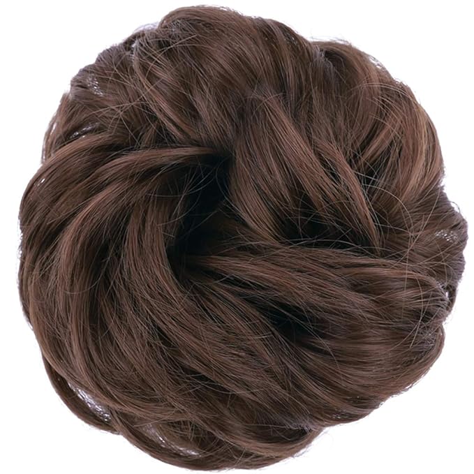 MORICA 2-Piece Messy Bun Hair Pieces - Synthetic Curly Wavy Chignon Ponytail, Scrunchies for Thin Hair - Medium Brown