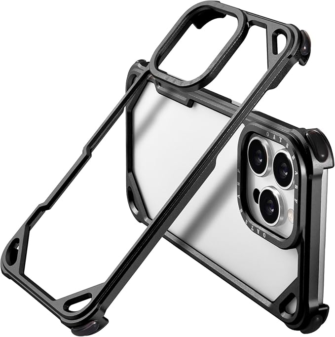 OATSBASF for iPhone 16 Pro 6.3" Bumper Case Metal, Aluminum Frame Slim Fit No Back Design, Compatible with MagSafe, 4 Corner Shockproof Protection, Minimalist Frameless Phone Case, Black